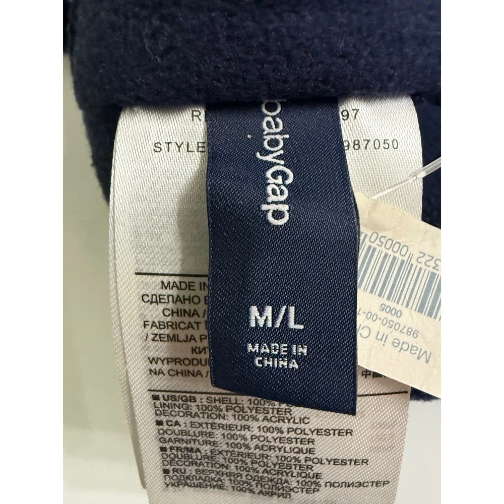 Baby Gap Navy White Polka Dot Fleece Pom Pom Beanie Hat Kids M/L 4-5 NWT
